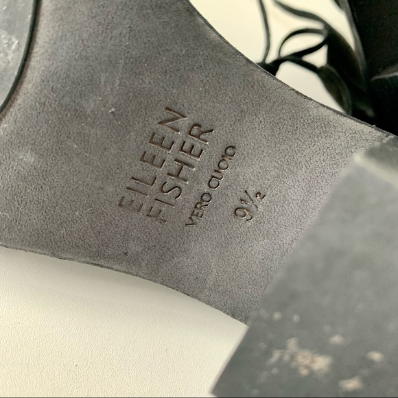 EILEEN FISHER Ann Ankle Tie Sandal black leather stacked block heel 9 1/2 - Picture 10 of 11